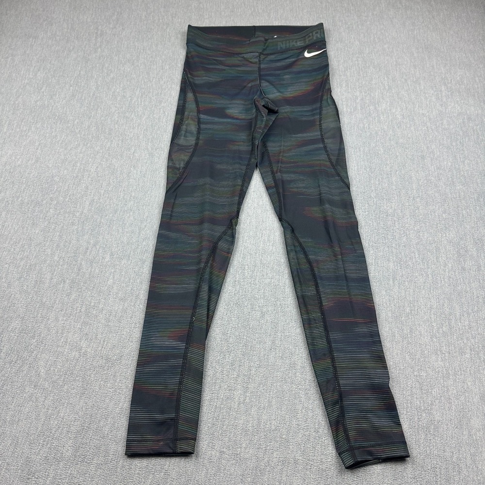 Nike Pro Leggings Womens Small Black Hypercool Compression Rainbow Mesh Training
